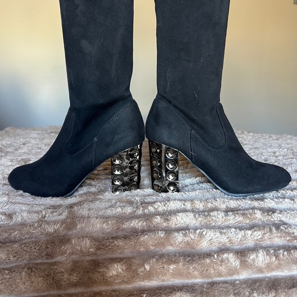 Carlos by Carlos Santana Quantum Faux Black Suede Over Knee Boot Heel 7.5 - Picture 2 of 14